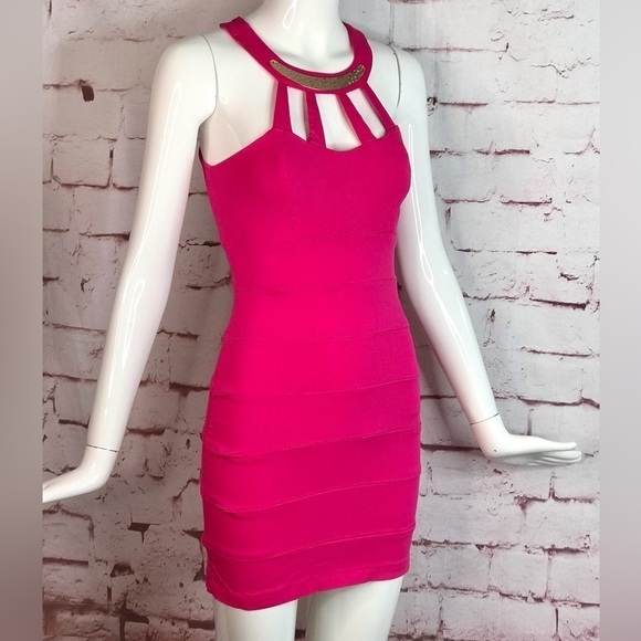 BarbieCore Y2K Hot Pink Bandage Body Con Minidress Size Small - Picture 1 of 15